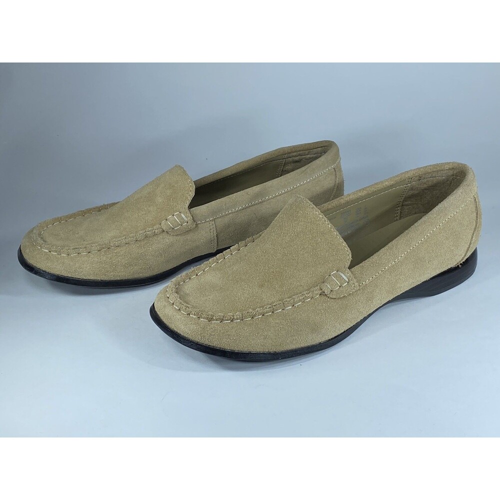 Predictions Leather Collection Suede Loafers Womens Sz 7 Tan Slip On EUC